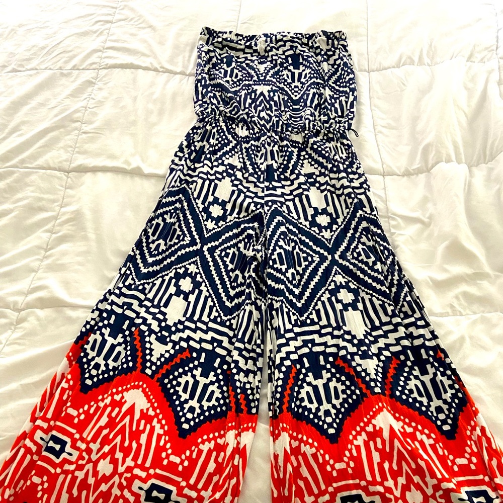 Strapless Ikat print jumpsuit, size M
